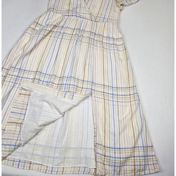 Madewell Clara Midi Dress Faux Wrap Plaid Picnic Cottage Linen Blend V-Neck XS - Picture 10 of 16